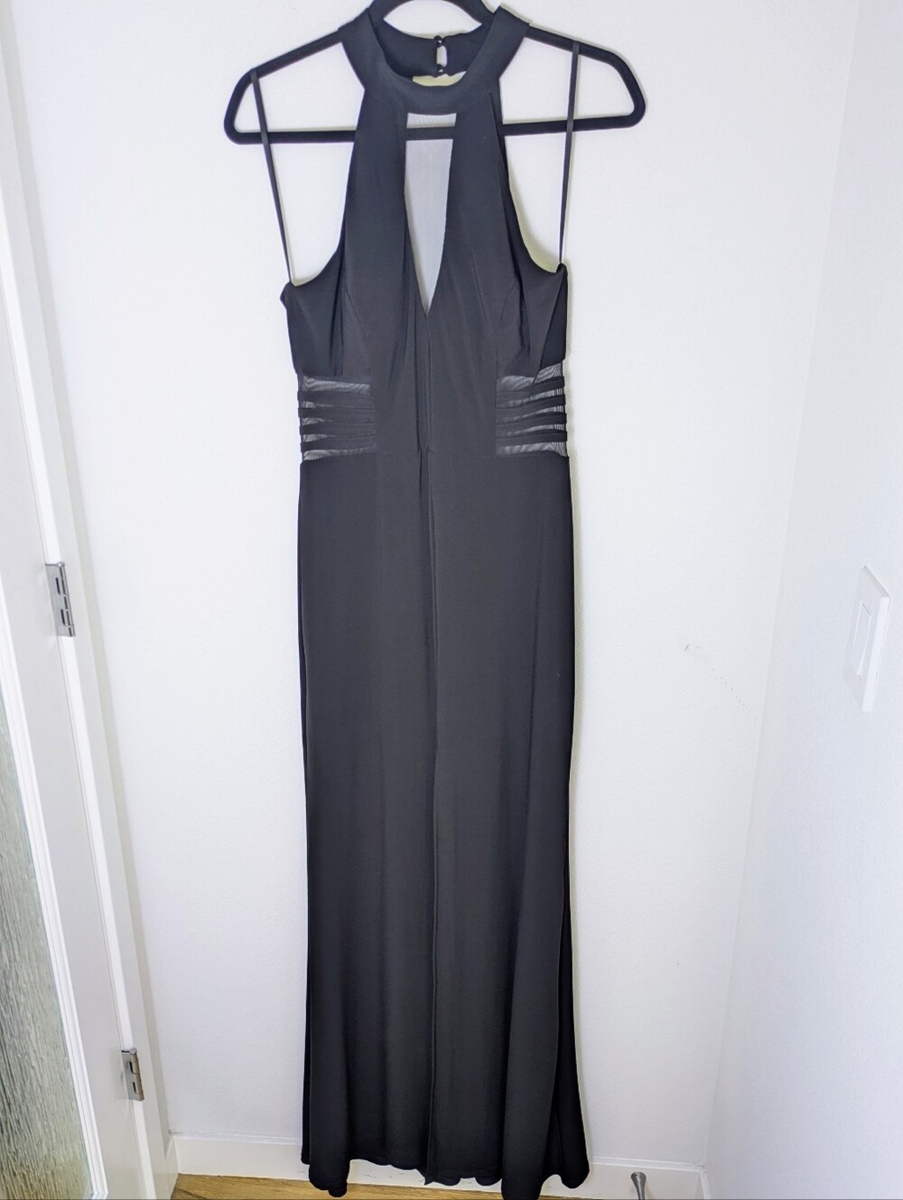 B.Smart Formal Halter Neck Maxi Dress Long Slit Mesh Cut Out Black Size 4 EUC